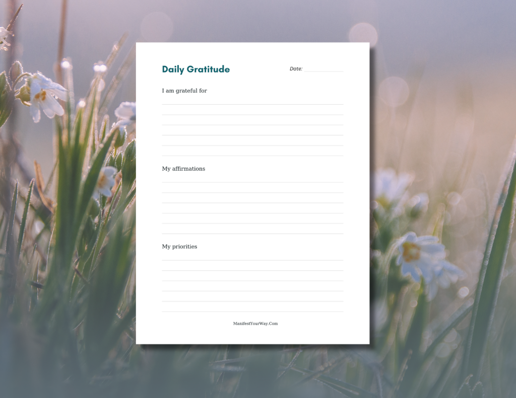 Shift your mindset to abundance with this Daily Gratitude Sheet. This printable PDF helps you focus on your priorities for a balanced, fulfilling day.