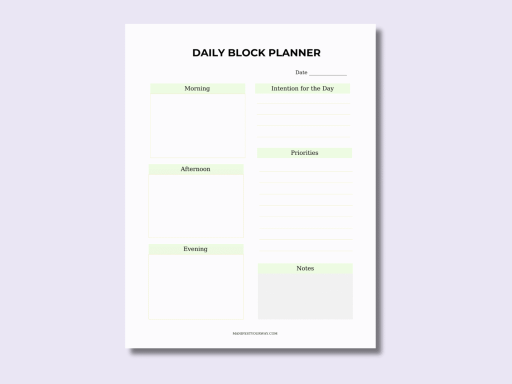 Free printable daily block planner PDF