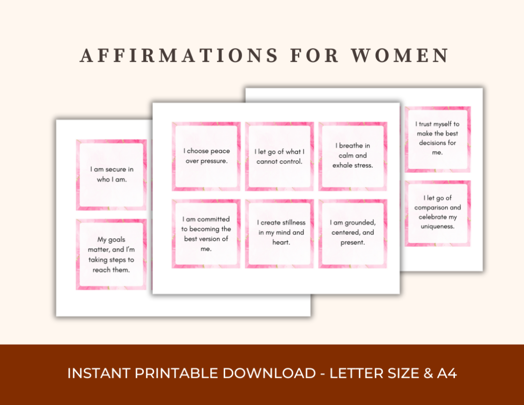 Printable Affirmation Cards - 54 positive affirmations for women