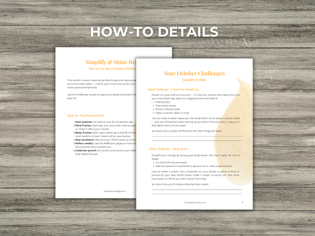 October Mind Body Challenge | Simplify & Shine Printable Tracker