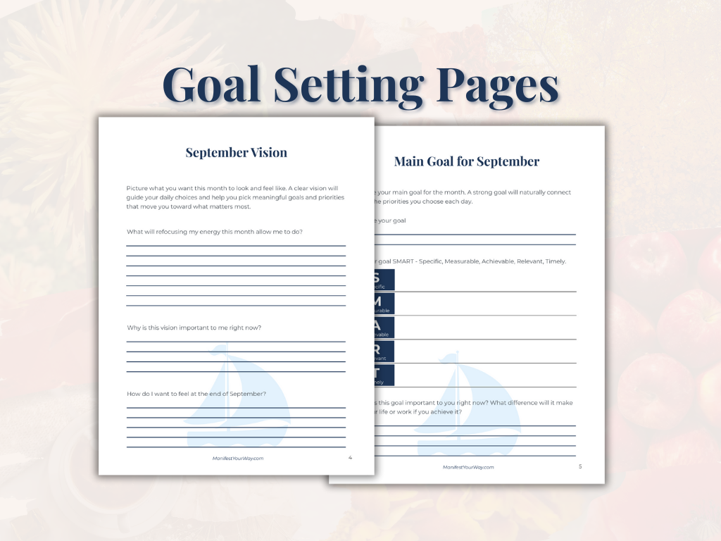 printable September goal planner