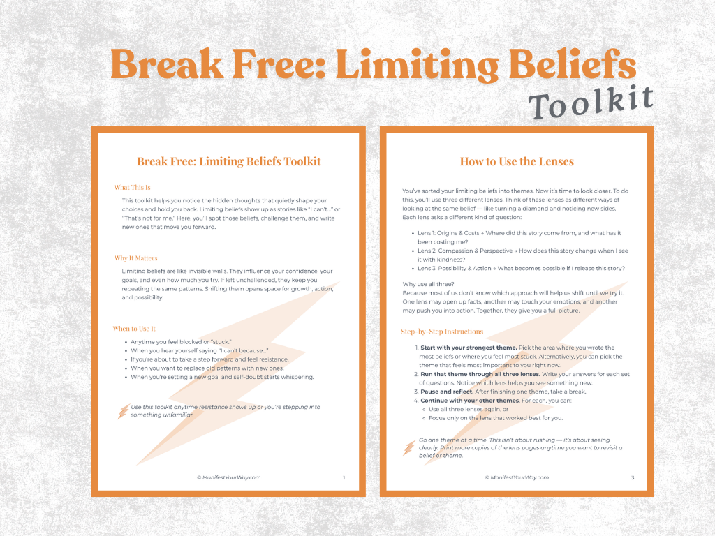 Break Free: Limiting Beliefs Toolkit | Printable Mindset Workbook to Reframe Self-Limiting Beliefs