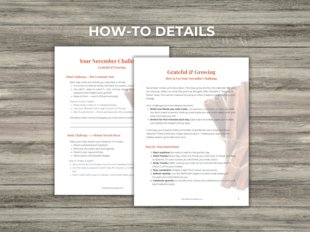 November Mind–Body Challenge – Printable 30-Day Wellness & Gratitude Challenge
