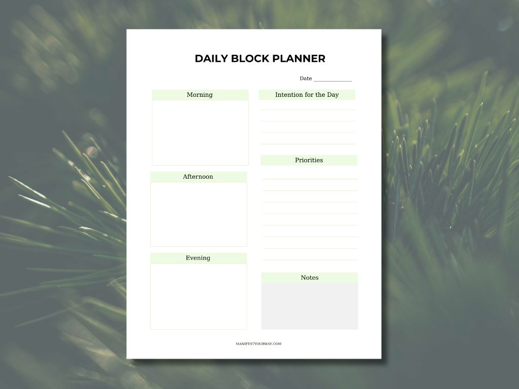 Free printable daily block planner PDF