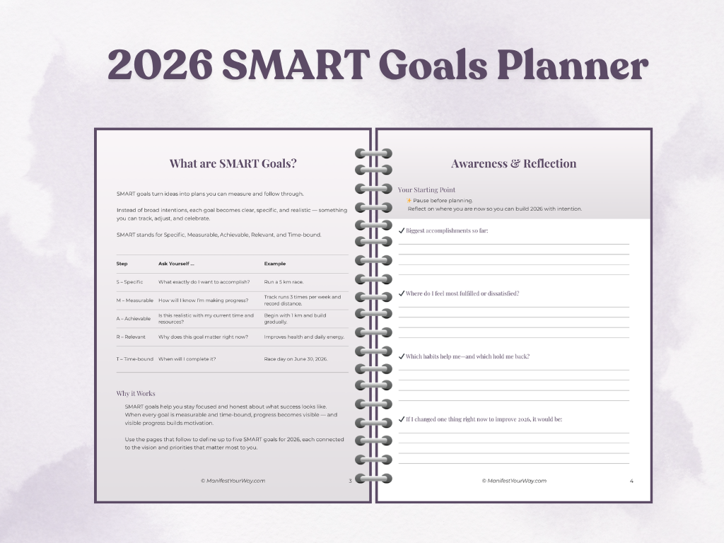 Set Your 2026 SMART Goals Planner | Printable SMART Goal-Setting Toolkit