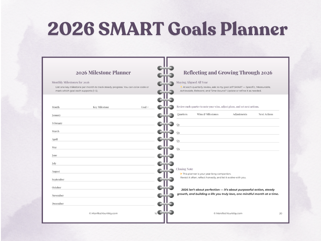 Set Your 2026 SMART Goals Planner | Printable SMART Goal-Setting Toolkit