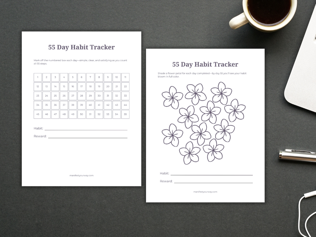 habit trackers - 1 55-Day Habit Tracker Printable | Science-Based Habit Formation with Manifestation Energy