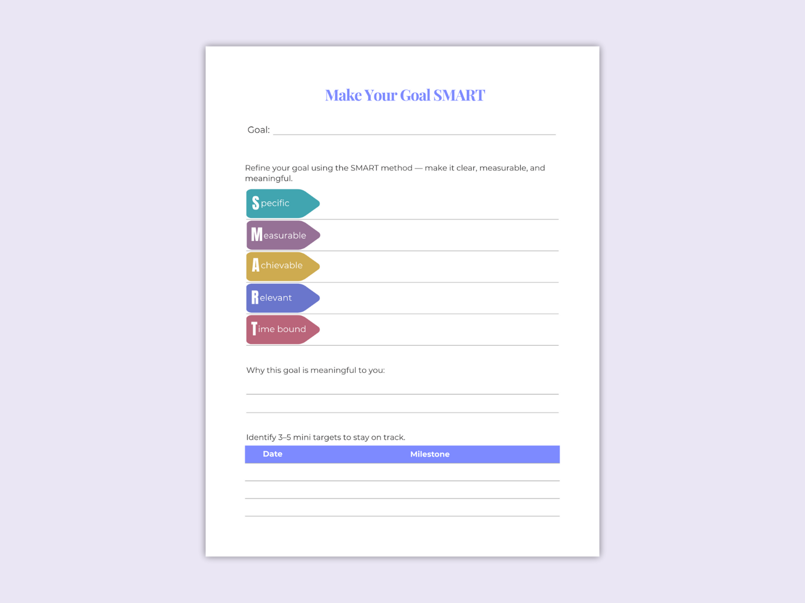 SMART Goals Worksheet Printable – Free Goal Setting Template PDF